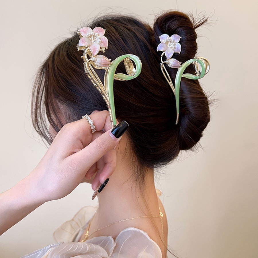 Korea Alloy Bunga Mutiara Rambut Klip Wanita Elegan Jepit Rambut Ponytail Holder Aksesoris Rambut