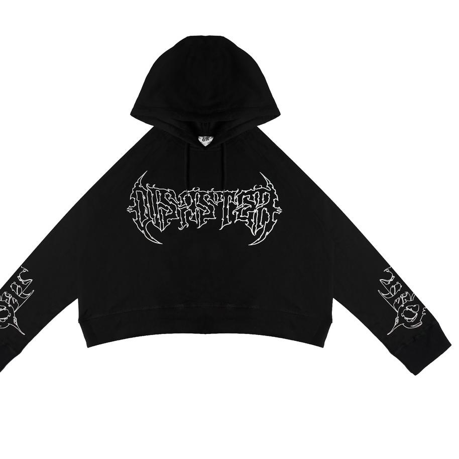 ✹ GRDT Dstr Hoodie Oversize Crop Top Black ✈
