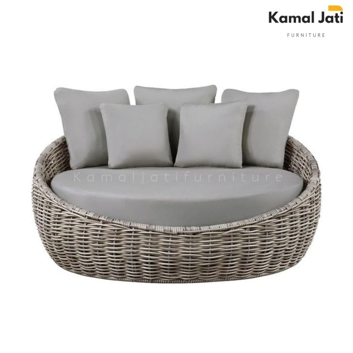 daybed rotan sintetis outdoor bulat (kursi outdoor, kursi rotan)
