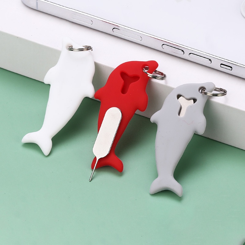 Anti-drop Card Removal Pin Cover Aksesoris Ponsel Serbaguna Memory Card Silikon Pelindung Stainless Steel Card Picker Dolphin Shaped Storage Cover