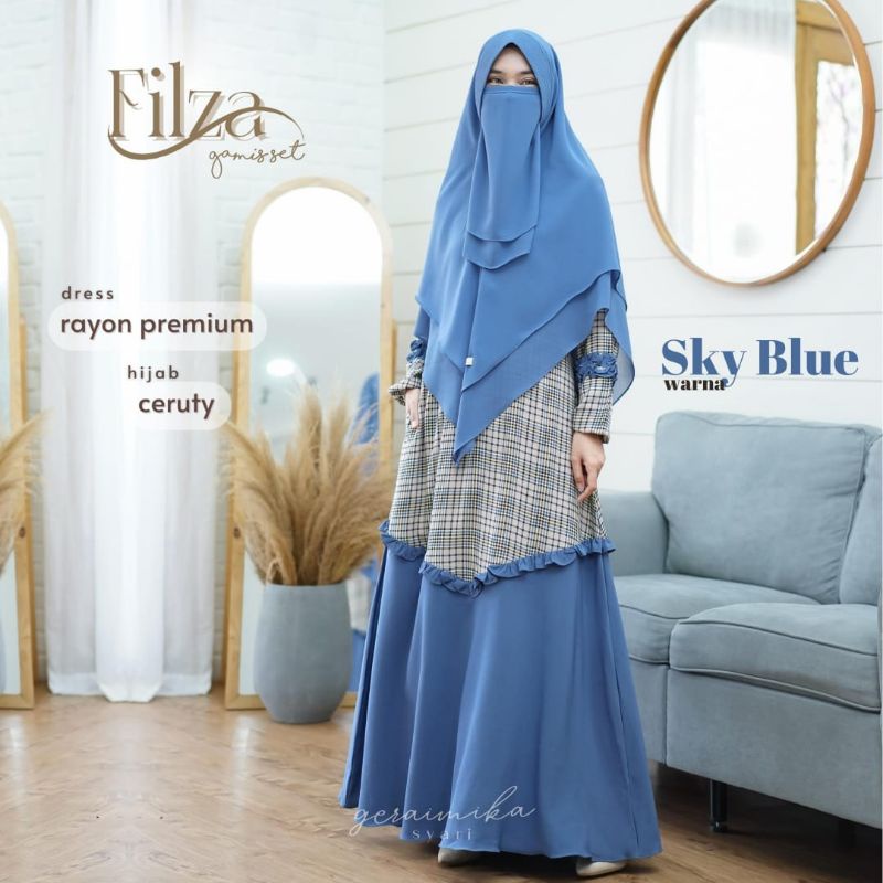 Filza Set Gerai Mika Gamis Set Khimar Ceruty Motif Kotak mix polos