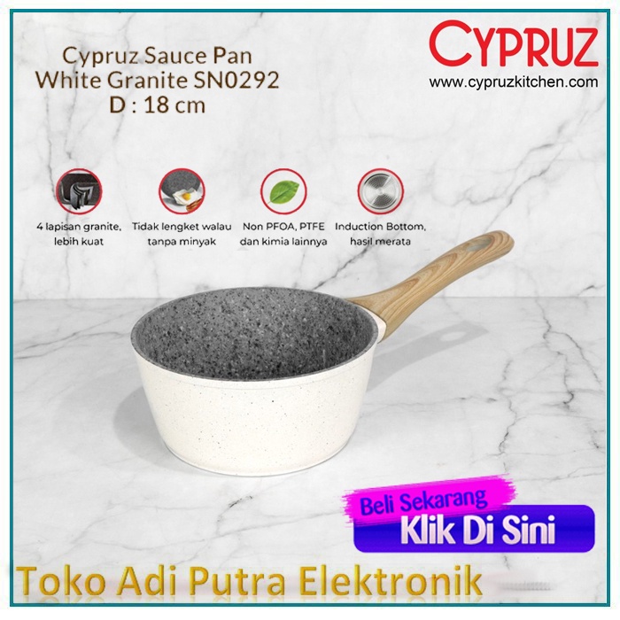 Cypruz Saus Pan Granite SN-0292 Panci Susu 18cm Tebal Anti Lengket / Sauce Pan White Granite 18CM SN-0292