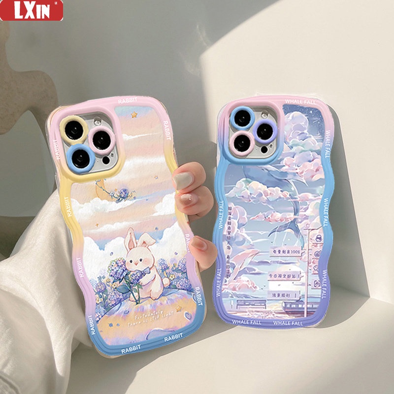 Vivo V25E Y16 Y22 Y35 Y21T Y21S Y33S Y12 Y15 Y17 Y11 Y12S Y12A Y15S Y15A Y20S Y91C Y19 Y30 Y50 Lukisan Cat Minyak Motif Bunga Kelinci Paus Ilustrasi Wave Edge TPU Phone Case Cover
