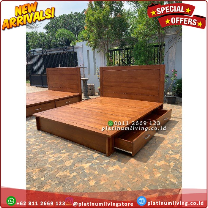Tempat Tidur Jati Tempat Tidur Jati Laci 2 Dipan Jati 180x200