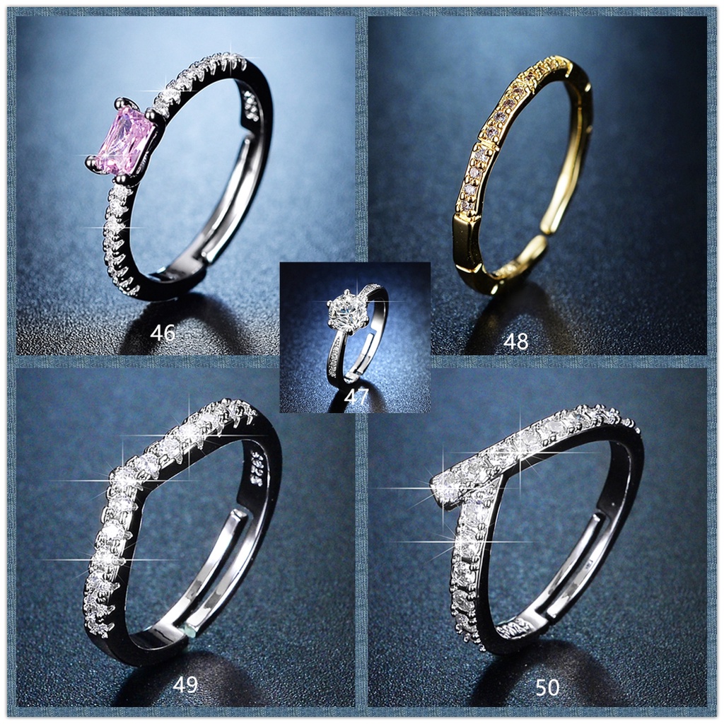 Goldkingdom Aksesoris Perhiasan Fashion Ready Stock 50desain Perak S925 Cincin Cincin Asli Perak Perempuan Wanita Lapis Emas Berlian Zamrud Adjustable Rings