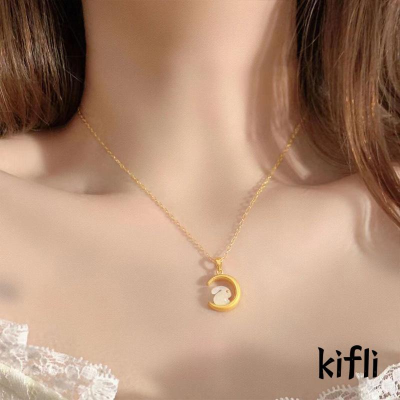 [KD] Hetian Jade Rabbit Zodiak Wanita Hewan Tahun Gaya Nasional Desain Liontin Kalung