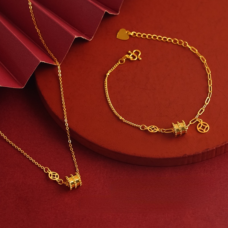 Goldkingdom Fashion Perhiasan 24 K Bangkok Aksesoris Ready Stock Geometris Berlian Bertatahkan Indah Berlapis Emas Semuanya Kecil Liar Pinggang Kalung Gelang