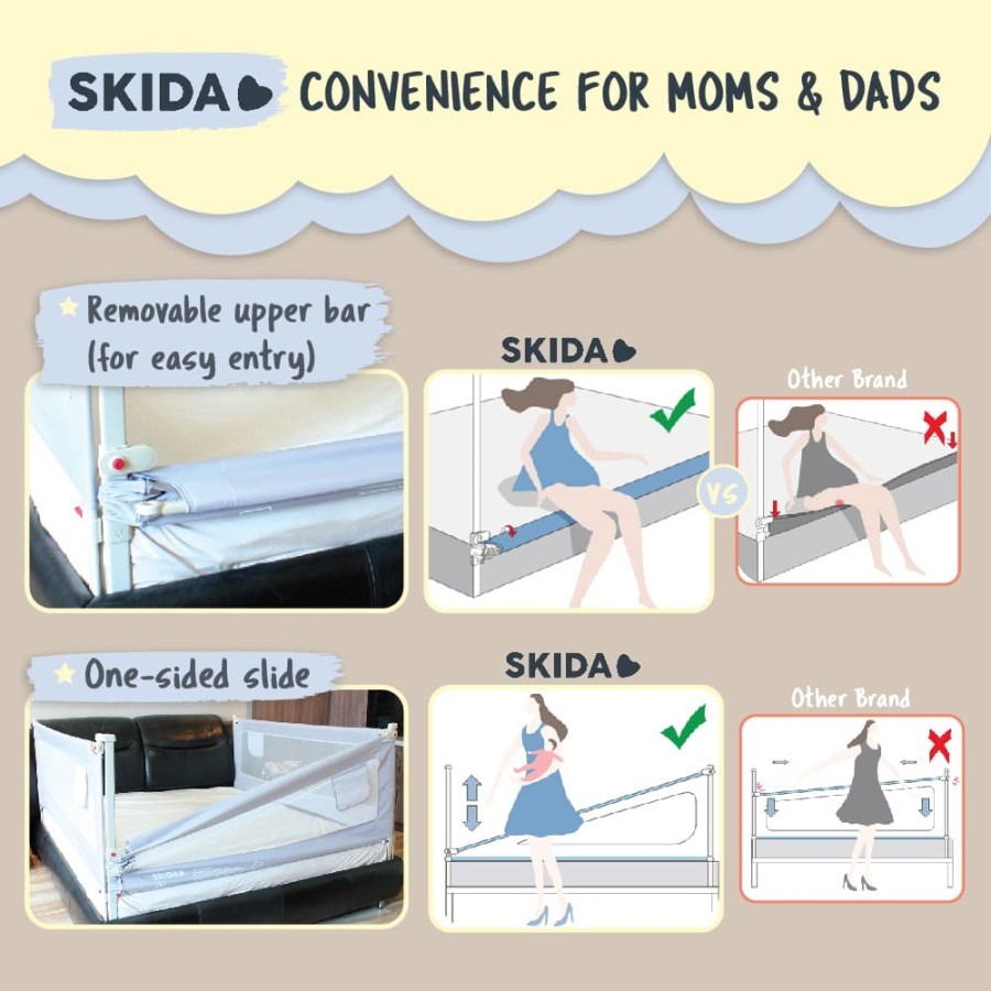 Skida - Extra Tall Bedrail | Pagar Ranjang Kasur Bayi | Bed Guard Rail