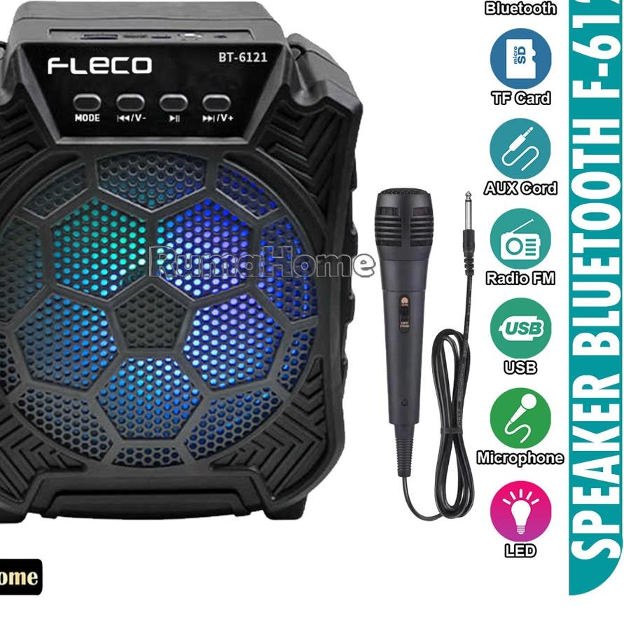 ♦ Speaker Bluetooth Karaoke Wireless ORI Fleco F-/6121 6,5 Inchi Gratis Microphone Super Bass /Salon