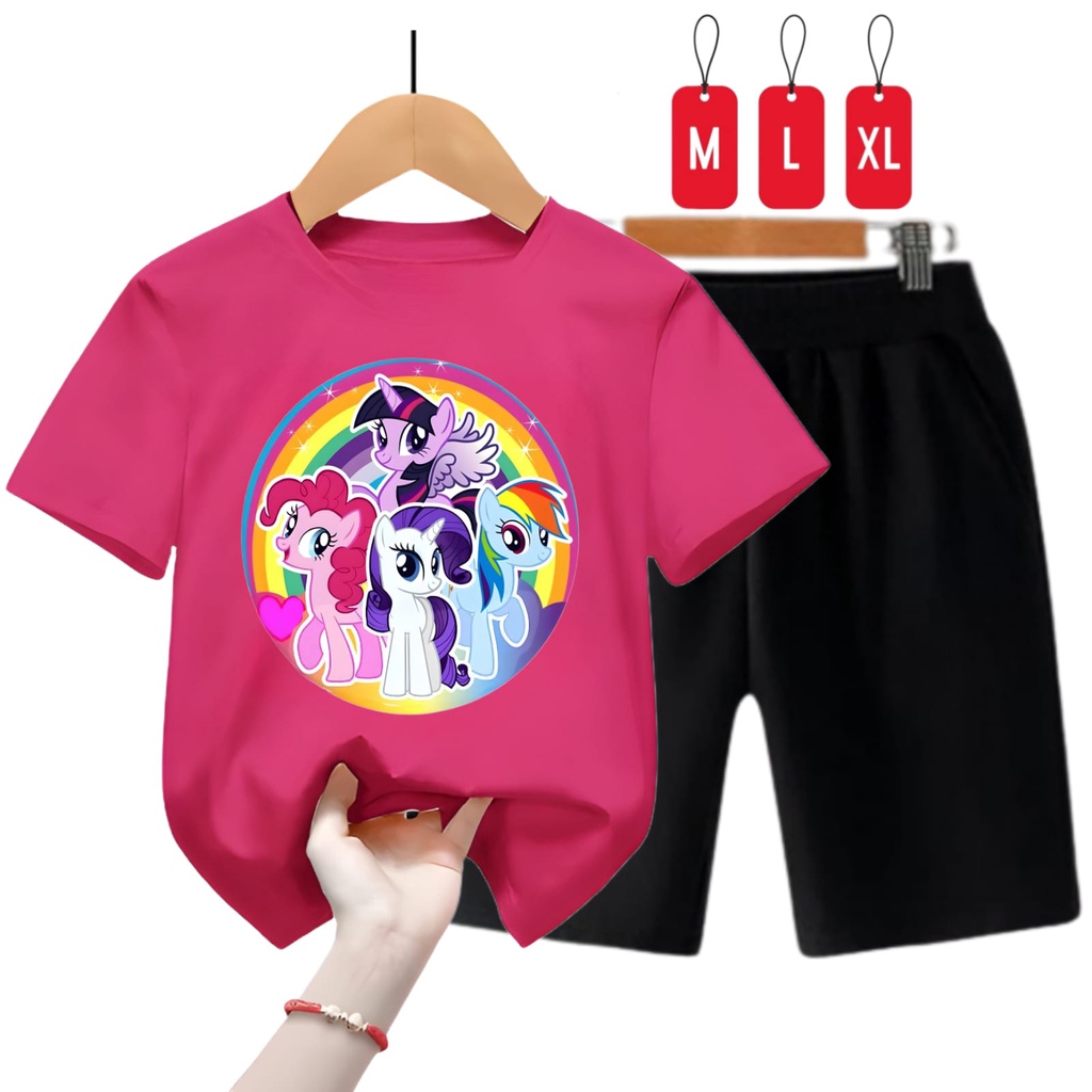 Hzl_outfit Setelan Baju Anak Perempuan Little Pony Rainbow M,L,XL
