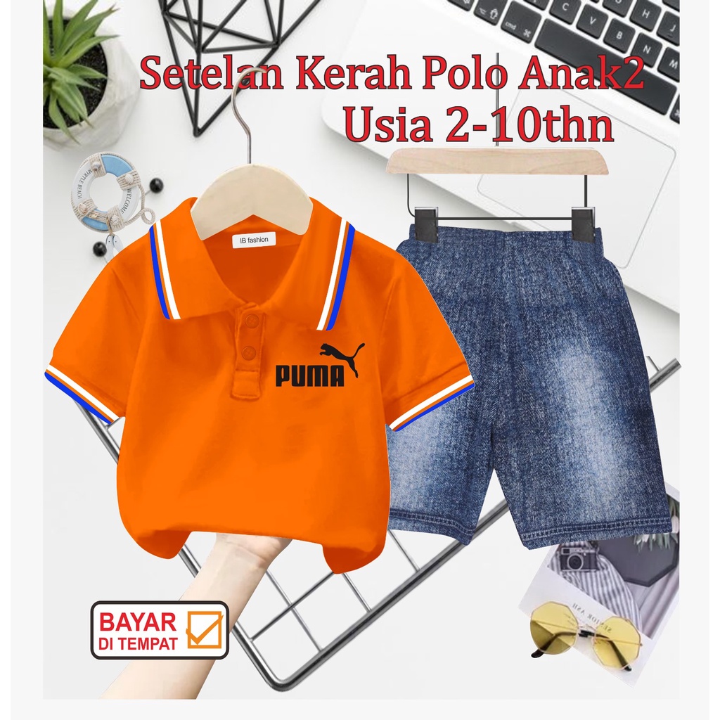 ((IB))SETELAN ANAK2 KERAH POLO/LOGO QUM4 DIGITAL SABLON