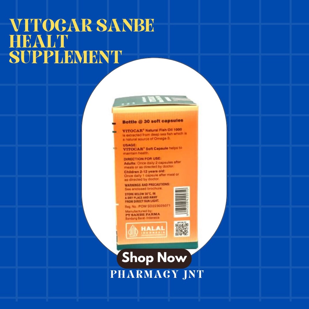 VITOCAR NATURAL SANBE FISH OIL ISI 30 1000 MG / MINYAK IKAN HALAL TANPA BAU