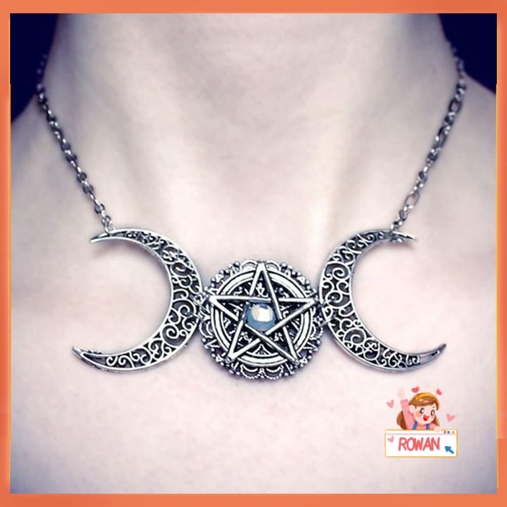 R-flower Triple Moon Kalung Wanita Pagan Perhiasan Dewi Choker