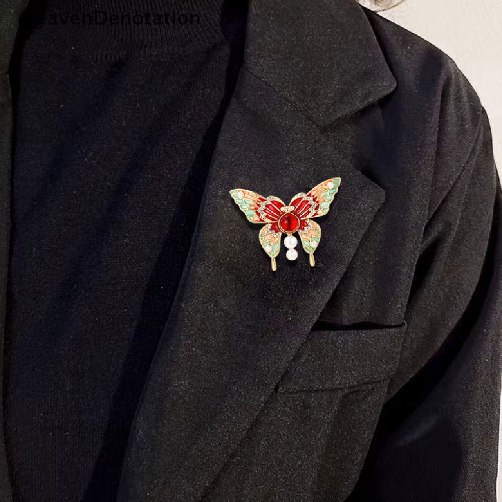 [HeavenDenotation] Vintage Colorful Butterfly Bros Kristal Berlian Imitasi Enamel Pin Terbang Serangga Hewan Bros Pakaian Perhiasan Hadiah HDV