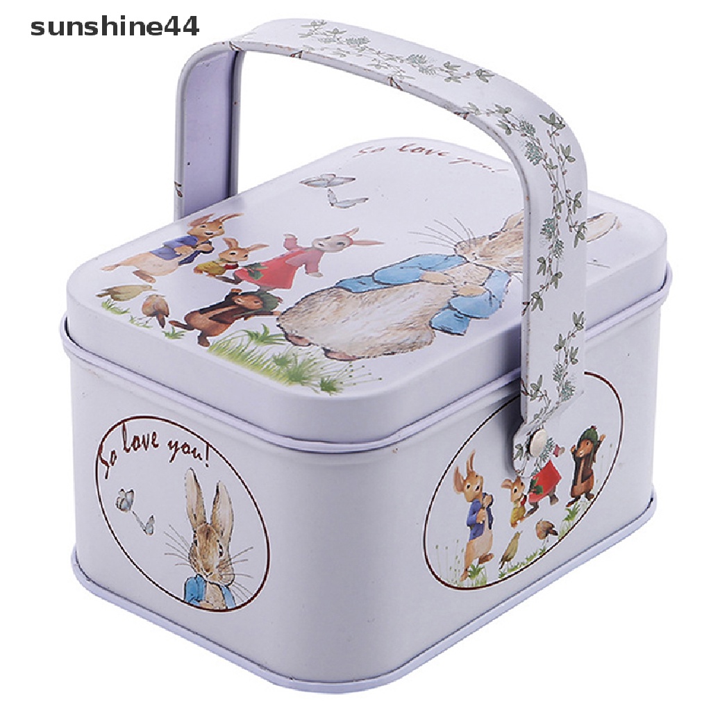 Sunshine Vintage Tinplate Little White Rabbit Suitcase Candy Box Kotak Hadiah Penyimpanan Bisa ID