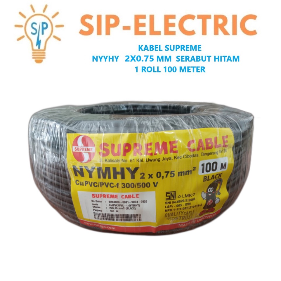 KABEL SUPREME NYYHY 2X0.75 MM SERABUT HITAM 2X0,75 1ROL 100METER