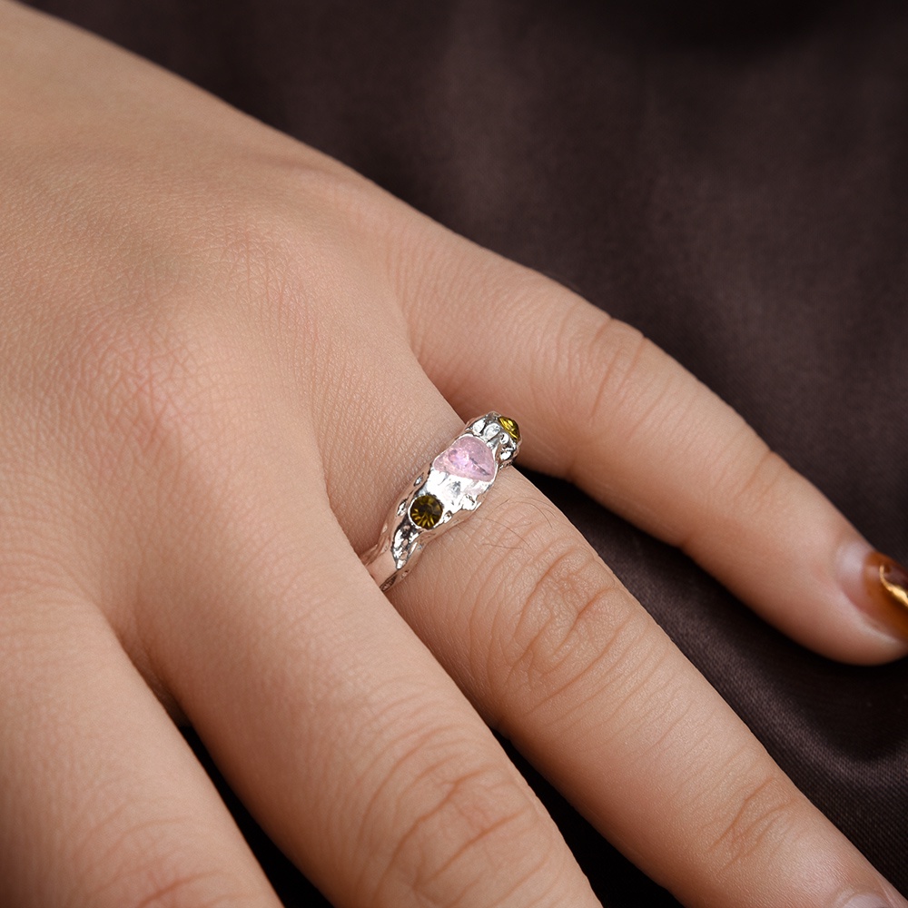 Adjustable Terbuka Sederhana Bertatahkan Zirkon Perhiasan Fashion Wanita Elegan Cincin Pesta Pink Hati Jari Cincin Hadiah Yang Indah Pernikahan Pasangan Rings