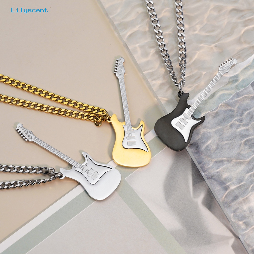 [LS] Pria Kalung Punk Keren Hip Hop Kepribadian Stainless Steel Bass Gitar Liontin Klavikula Kalung Fashion Perhiasan