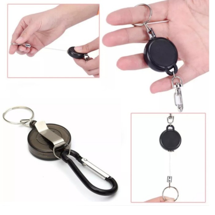 BAROKAH GAMIS gantungan kunci tarik retractable keychain flexible yoyo id card pintu