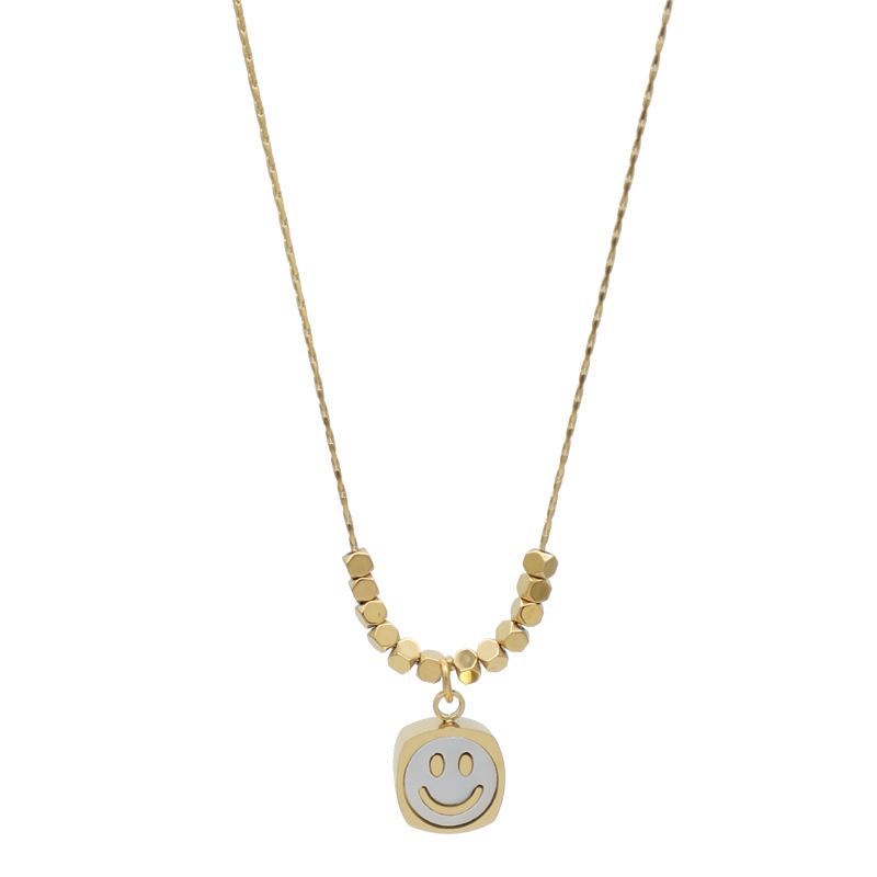 Kalung Rantai Titanium Steel 18K Gold Anti Alergi / Pudar Hias Liontin Smiley Face Gaya Korea Jepang