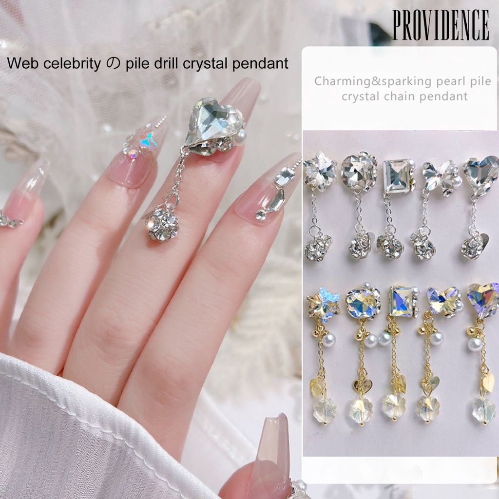 Providence Manicure Berlian Imitasi Bersinar Tiga Dimensi Berkilau DIY Gloss Susun Berlian Imitasi Rantai Liontin Kuku Jantung Pesona Perlengkapan Kuku