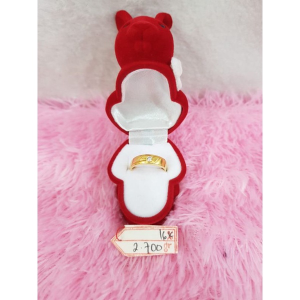 CP2961F176F cincin emas kawin permata putih emas kuning asli berat 2.700 no 10 d 1,5 kadar 70% 16k