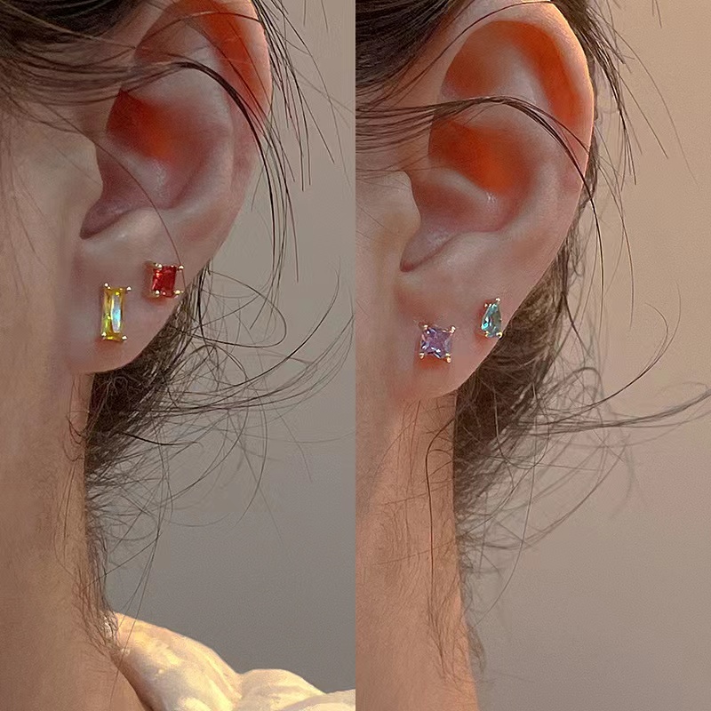 Anting Stud Kristal Berlian Warna-Warni Untuk Wanita