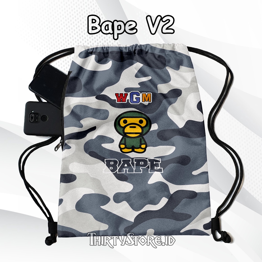 Tas Serut Anti Air New String Bag Full Print Pria Dan Wanita Motif Bape V2 Tas Olahraga Tas Sekolah