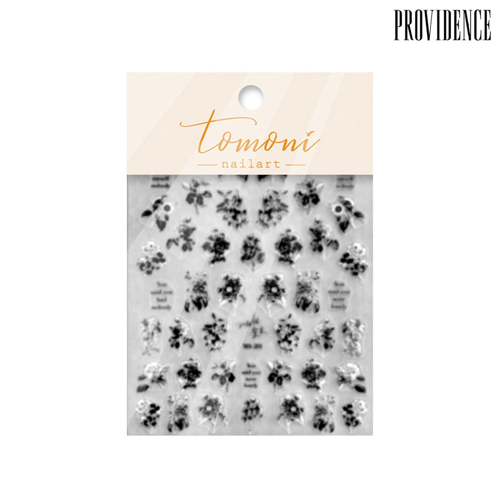 Providence Nail Art Stiker Perekat Diri Mudah Tempel Tidak Luntur DIY Kuat Lengket Gaya Jepang Vintage Hitam Kuku Bunga Stiker Perlengkapan Kuku