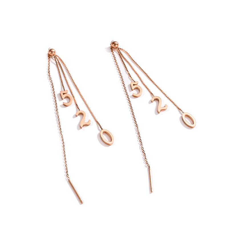 Anting Rumbai Digital 520 | Anting Bahan Titanium Steel Warna Rose Gold 18k | Perhiasan Bahan Stainless Steel