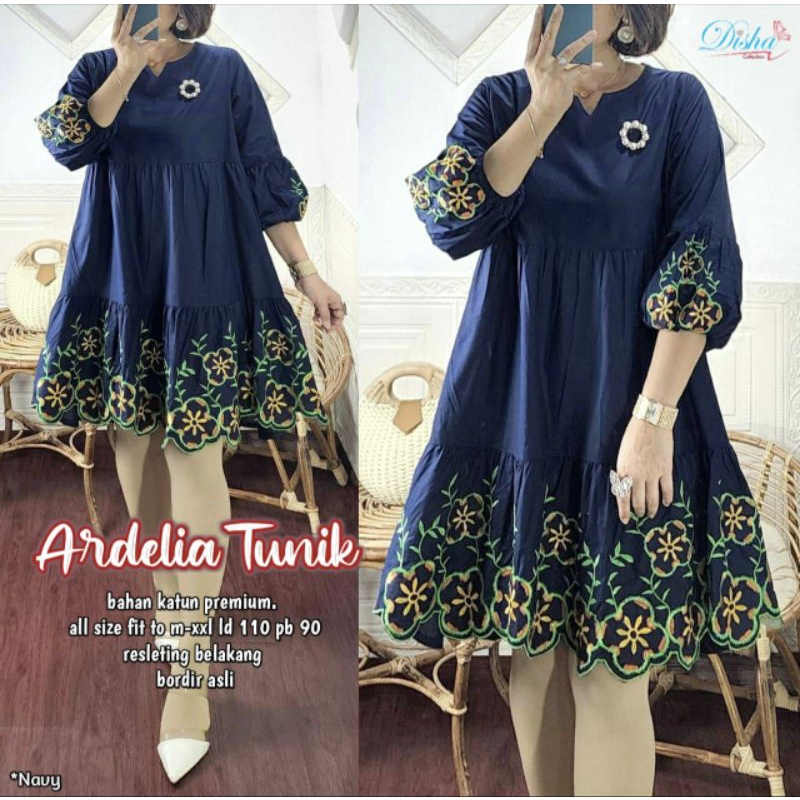Ardelia tunik cotton bordir original by Disha (100% original) Atasan cotton import bordir