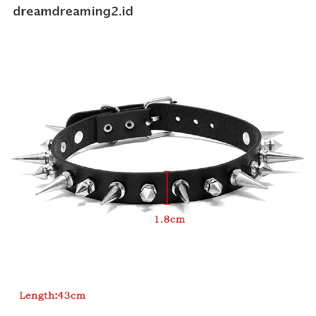 (dream) Long Spike Choker Punk Faux Leather Collar Aksesoris Kalung Gaya Goth.