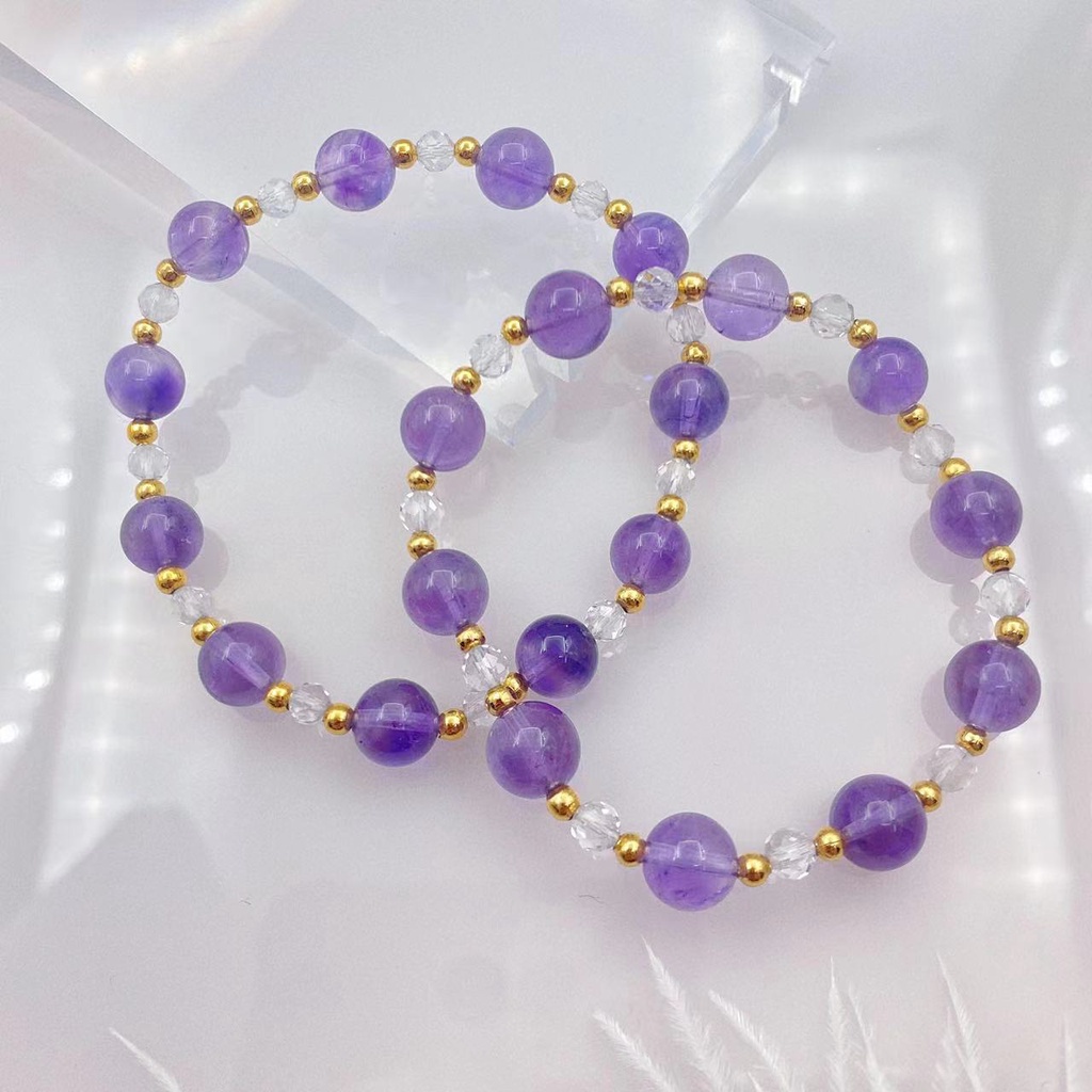 Gelang Manik-Manik Batu Kristal Amethyst Putih Natural Bahan Stainless Steel Untuk Wanita