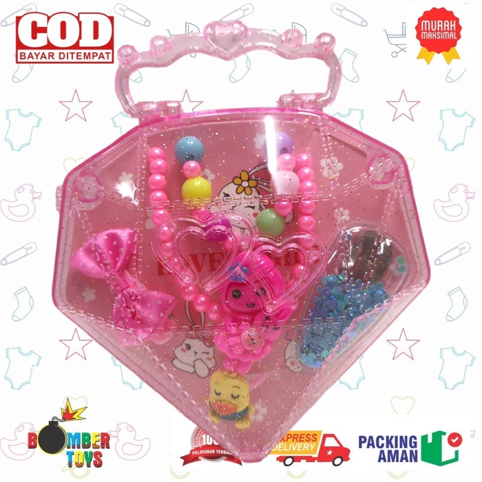 MAINAN ANAK PEREMPUAN AKSESORIS RAMBUT BAG KADO TAS SALON MUTE MAKEUP BEADS JEWERLY TAS DIAMOND