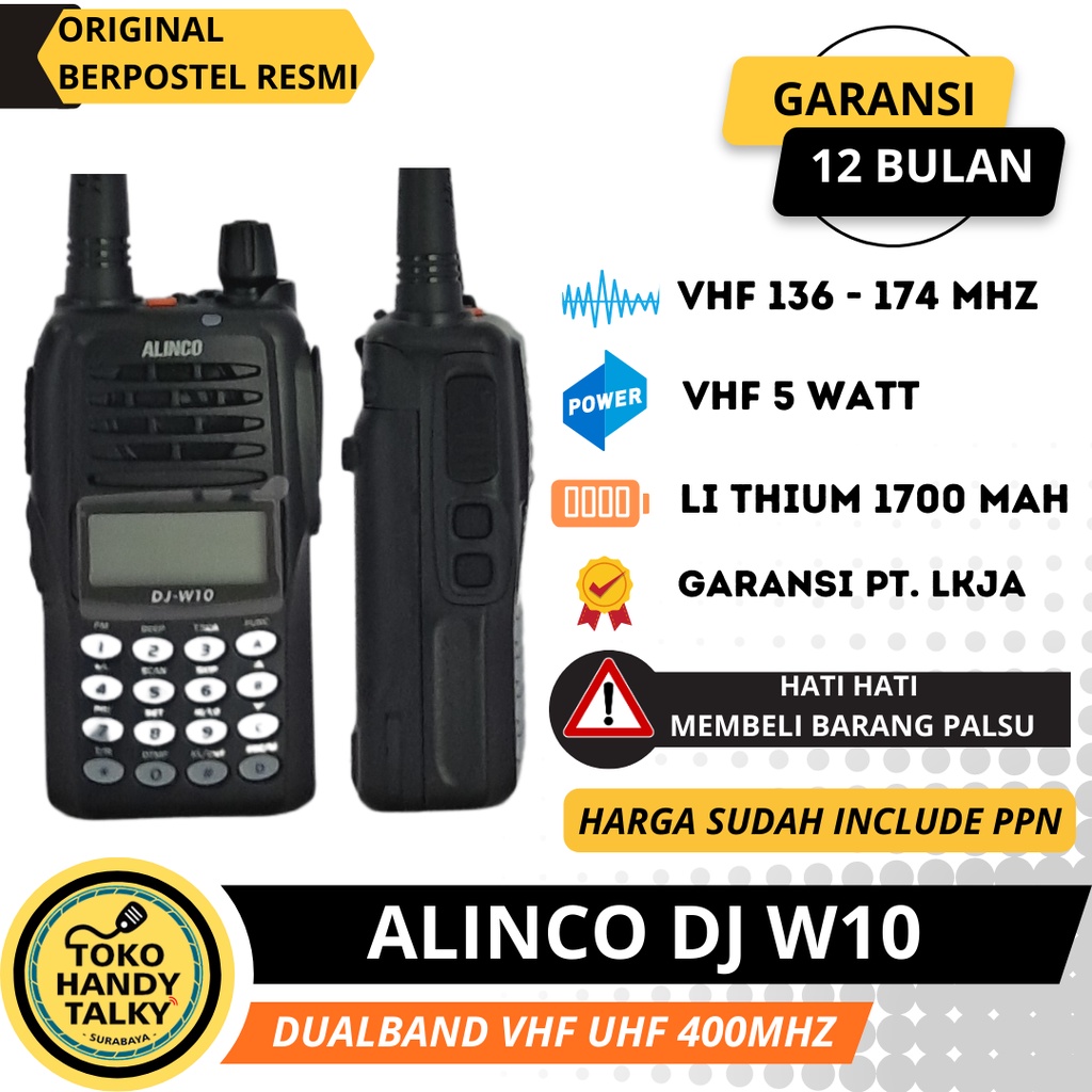 HANDY TALKY ALINCO DJ-A10 / DJ-W10 VHF 136-174MHZ NEW ORIGINAL GARANSI RESMI POSTEL