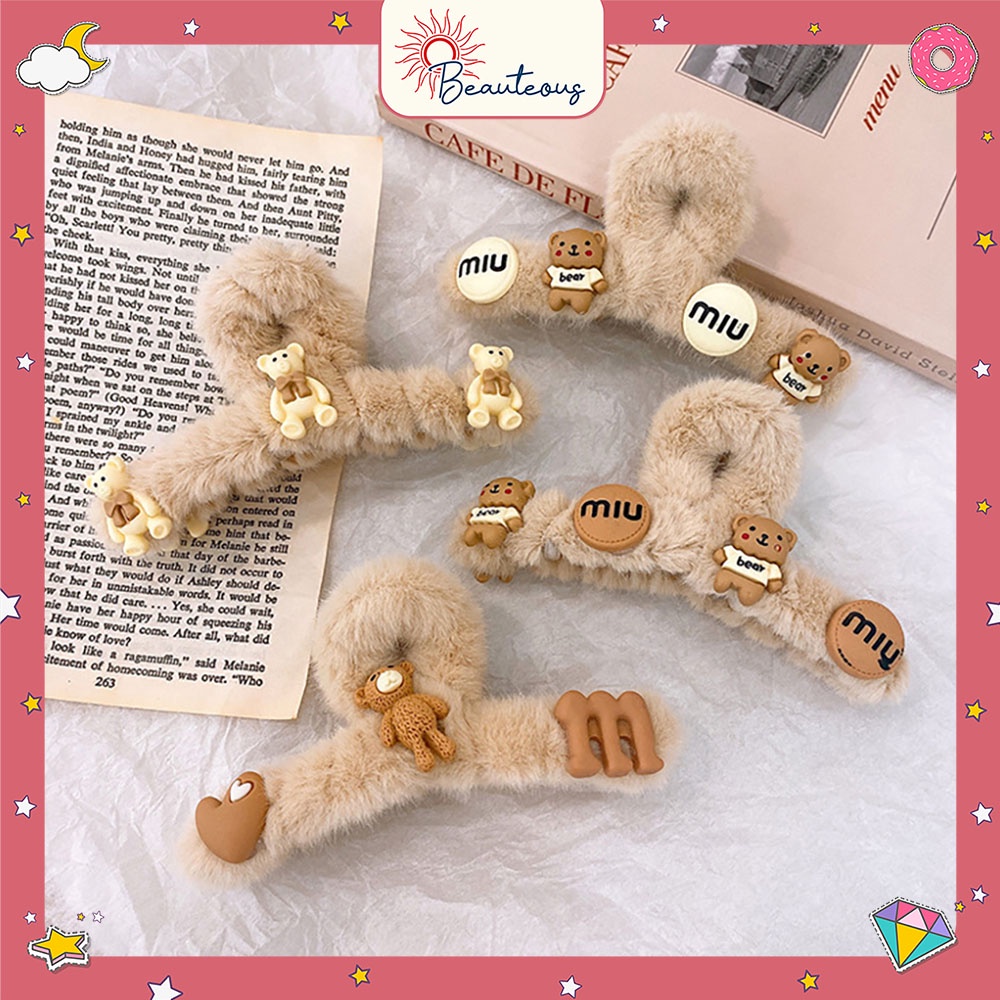 Jepitan Rambut Anak Model Boneka Bulu Halus Karakter Lucu Hair Clips Wanita Dewasa