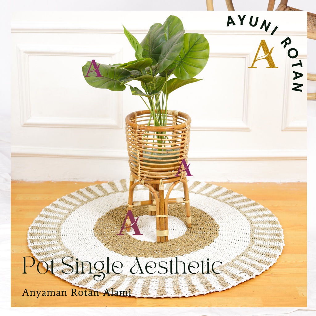 STANDING POT ROTAN UKURAN BESAR ROTAN FINISHING MELAMIN MENGKILAP