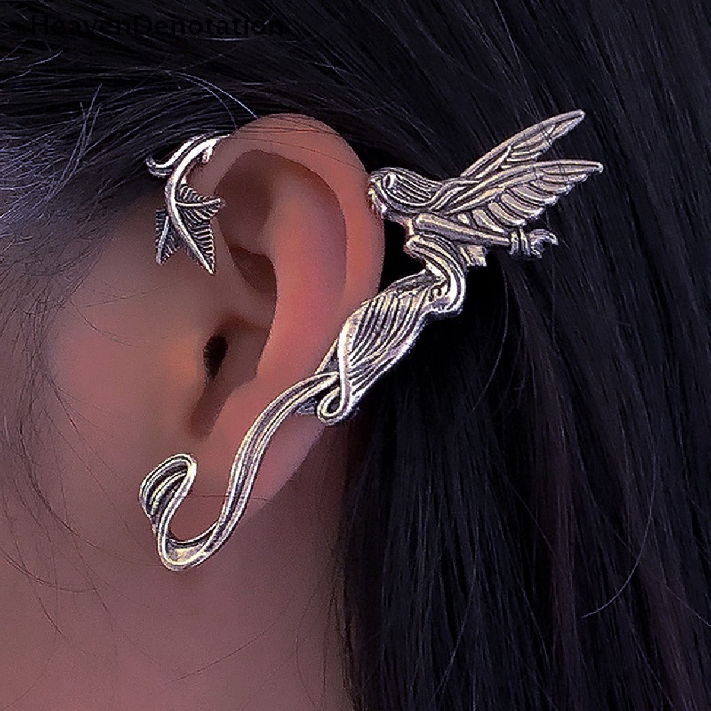 [HeavenDenotation] Punk Fairy Ear Cuff Earring Vintage Goth Devil Malaikat Gelap Elf Telinga Klip Ada Anting Untuk Wanita Halloween Earcuff Perhiasan Pesta HDV