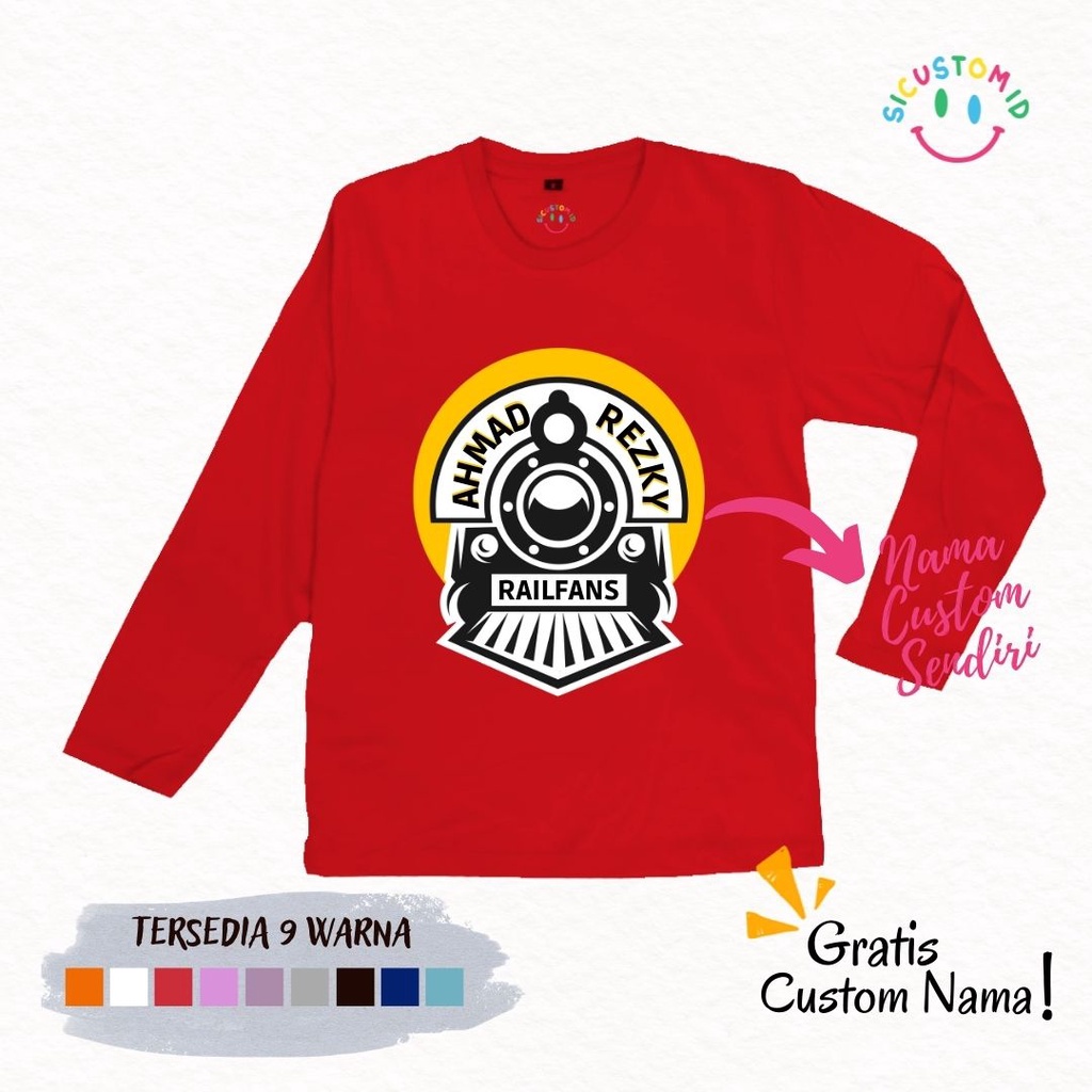 TERLARIS BAJU KAOS ANAK TANGAN PANJANG CUSTOM GRATIS NAMA KARTUN KERETA API/RAILFANS/TRAIN FREE 1-12 TAHUN NAMA