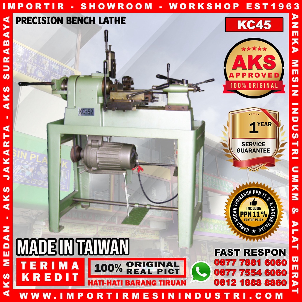 Mesin Bubut Turret Besi Logam Precision Bench Lathe Metal Working AKS - KC45