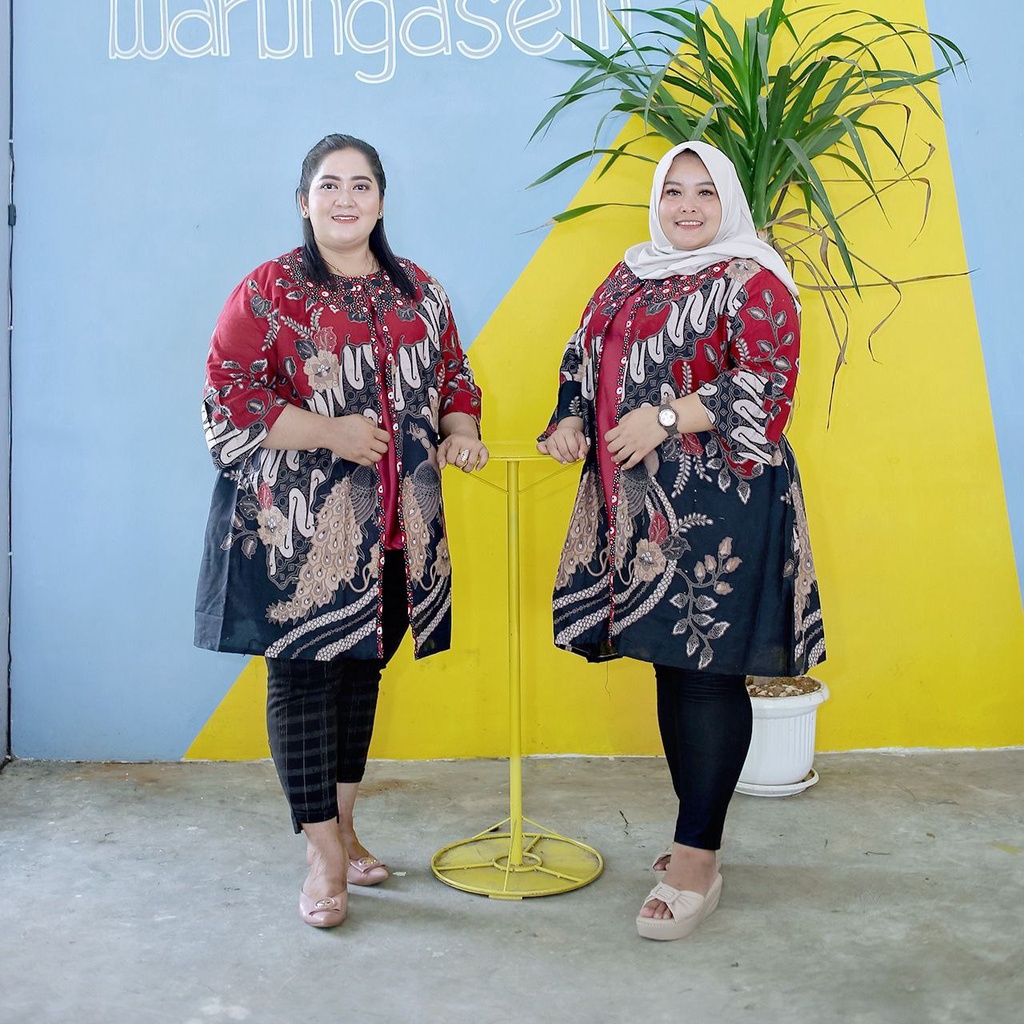 Atasan  Jumbo LD 140 Ld130 Tunik Batik Pakaian Wanita  Bahan Kain Katun Prima Kombinasi kain Velvet 