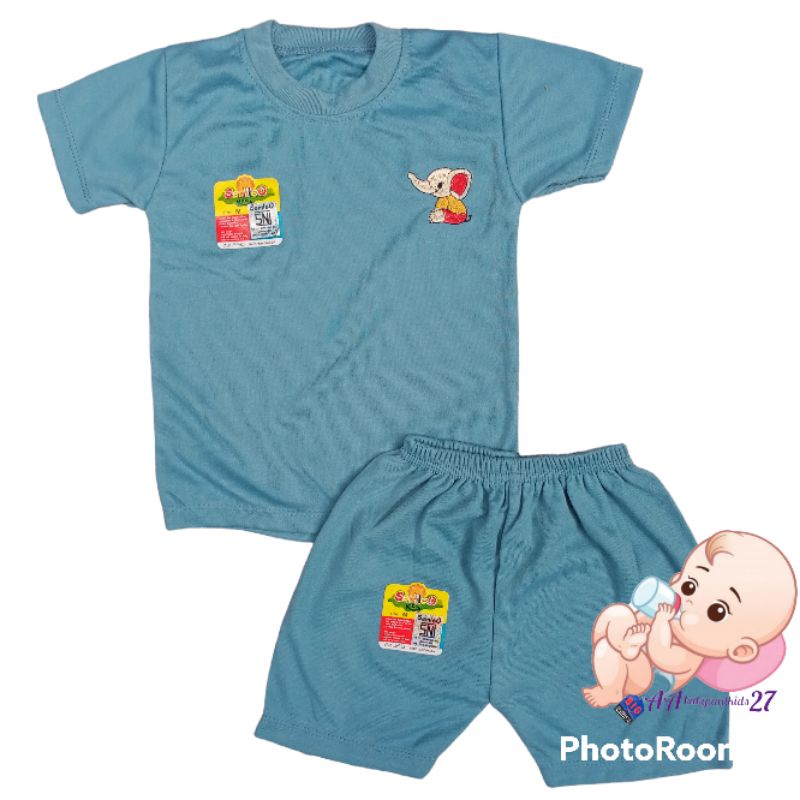 SAMLEO Setelan Baju Bayi Lengan Pendek Polos Celana Pendek Ukuran M L XL SNI Murah Nyaman Berkualitas