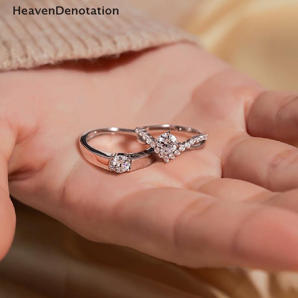 [HeavenDenotation] Fashion Cincin Pasangan Bertatahkan Zirkon Dapat Disesuaikan Untuk Wanita Pria Pernikahan Ring Perhiasan Hadiah HDV