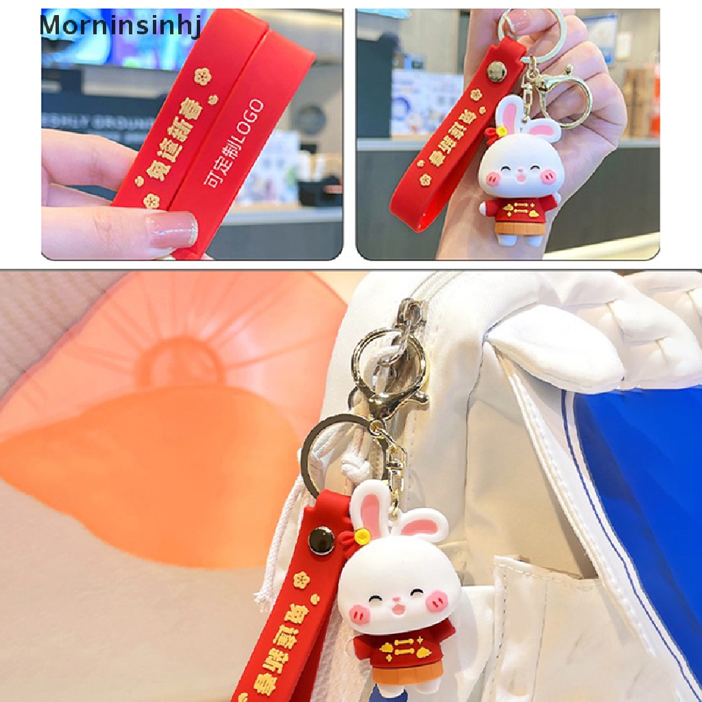 Mornin 1pc New Year Car Keyring Rabbit Keychain Key Lanyard Kartun Pasangan Gantungan Kunci Mobil Kelinci Hadiah Tahun Ransel Liontin id