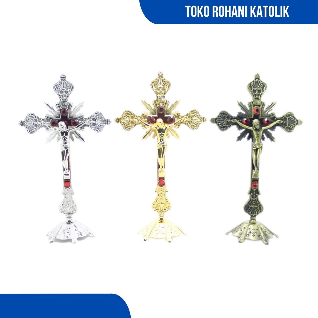 SALIB ALTAR 24 CM / SALIB DUDUK KATOLIK / SALIB MEJA / SALIB LOGAM