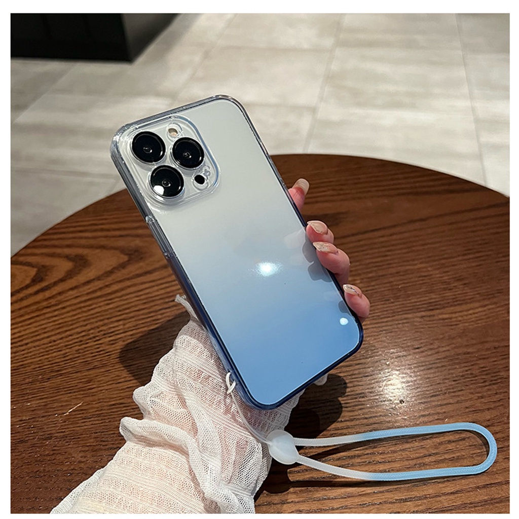 Mewah Dengan strap case Iphone13 12 Pro Max case iPhone 14 Pro Max Plus Kamera Perlindungan Lensa Bening Gradien Perlindungan shock Lembut TPU Penutup Belakang