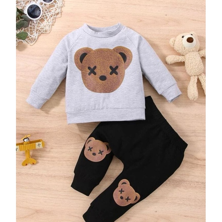 SETELAN ANAK UNISEX BEAR COKLAT FULL BORDIR / BAJU ANAK SET ANAK LAKI LAKI SETELAN KEKINIAN BAJU ANAK PEREMPUAN KJ