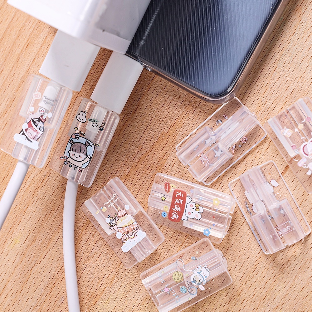 Kartun Lucu Pelindung Kabel Charger Baru Transparan Penutup Kabel Bening Charger Cord Protector Cover Data Cable Protector Case Untuk iPhone Charging Cable Wire