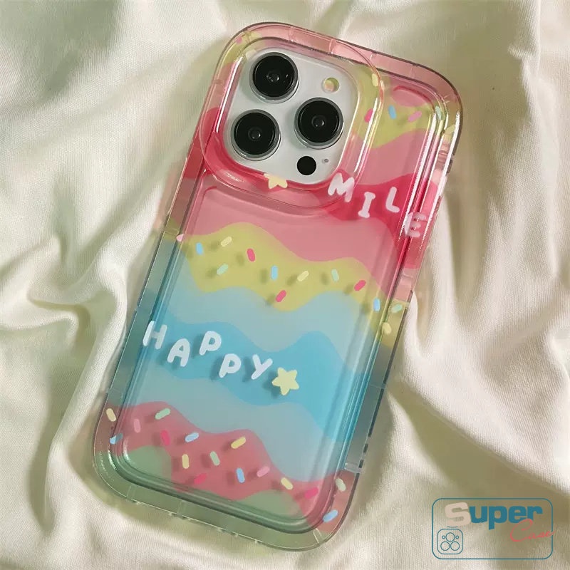 IPHONE Kompatibel Untuk Iphone11 7Plus XR 13 12 14 Pro Max6 6s 8plus X Xs Max SE 2020 INS Kreatif Warna-Warni Pelangi Selamat Senyum Permen Warna Shockproof Airbag Transparan Lembut TPU Cover