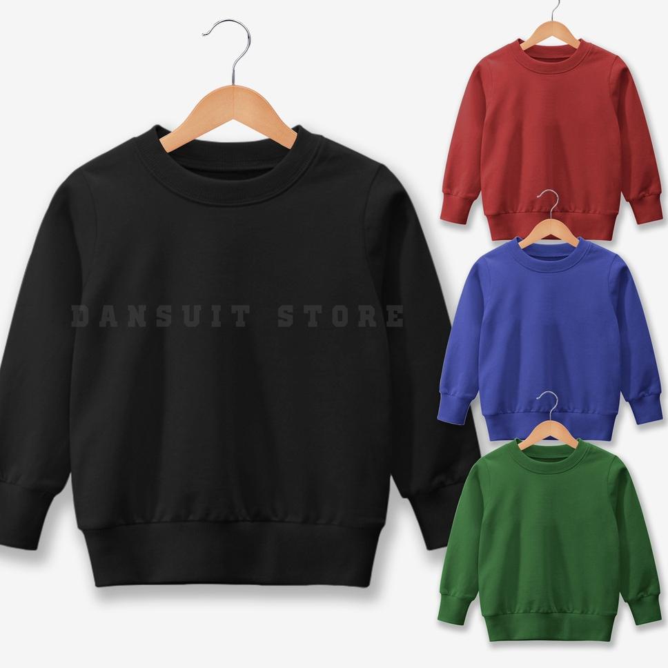 TREN TERBARU Sweater Polos Anak Laki-laki/Perempuan Usia 4 - 13 Tahun Sweater Crewneck Polos Anak Ba